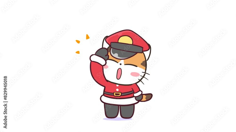 Animated Little Cat in Santa Claus Outfit with White Background Animated Little Cat in Santa Claus Outfit with White Background