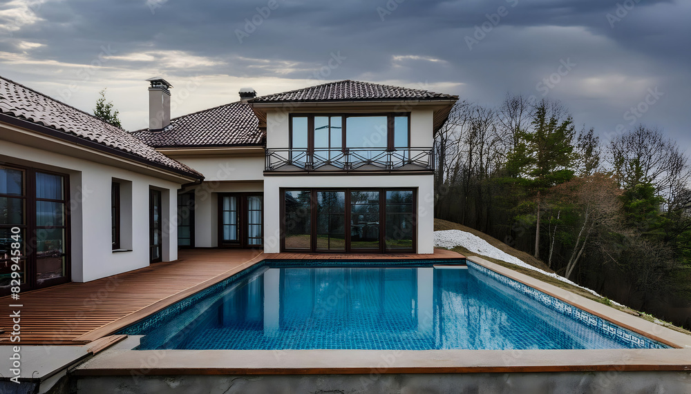Fototapeta premium Luxury house exterior with pool