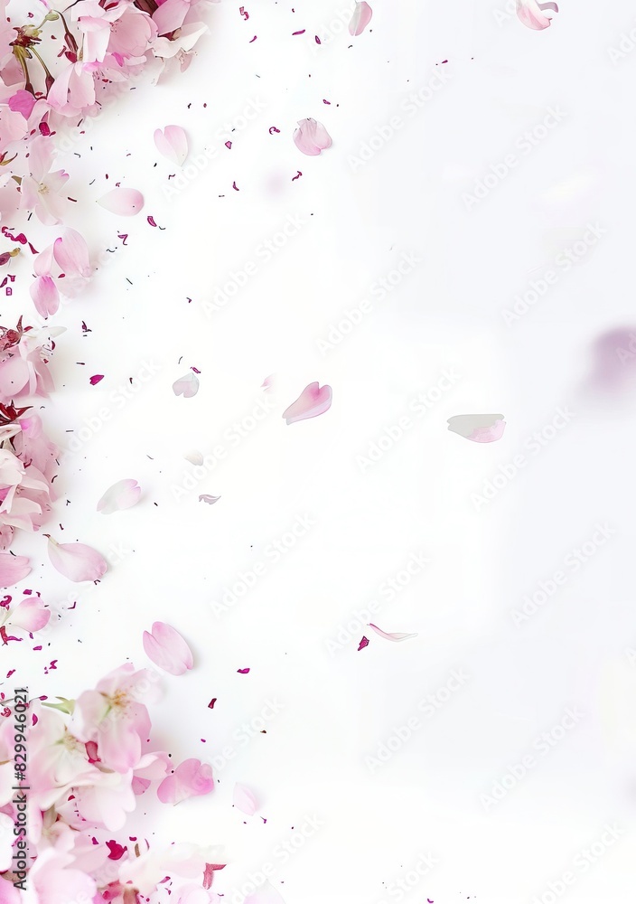 Pink and white peach blossom petals falling in the air isolated on white background Pink and white peach blossom petals falling in the air isolated on white background