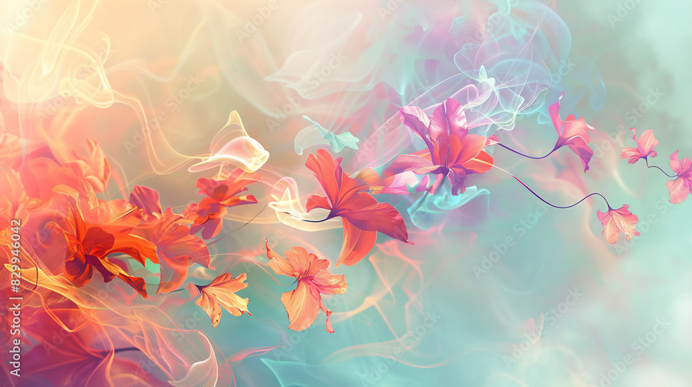 Delicate tendrils of floral perfume and light illustration with vibrant colors Delicate tendrils of floral perfume and light illustration with vibrant colors