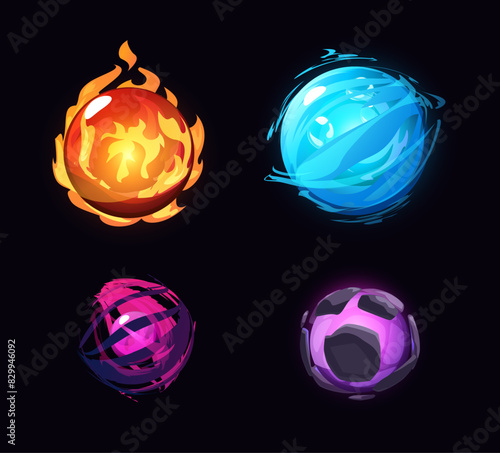Set of elemental magic orbs vector illustration