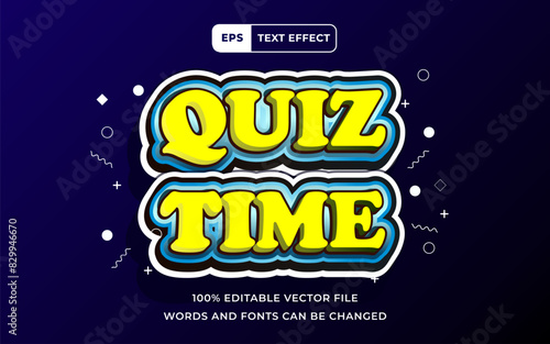 Editable Text effect Quiz Time yellow color 3D, perfect for banner education design element