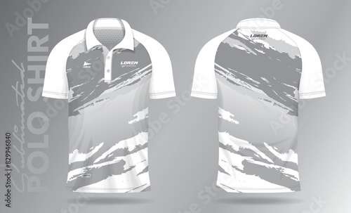 Sublimation white polo shirt mockup template design for badminton jersey, tennis, soccer, football or sport uniform