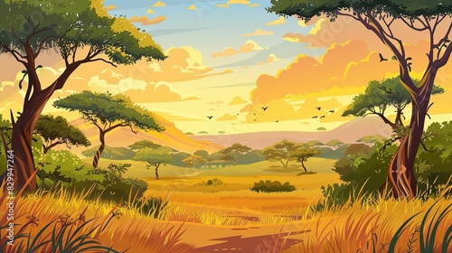 Fototapeta Naklejka Na Ścianę i Meble -  Cartoon jungle background for children UHD wallpaper