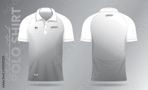 Sublimation white polo shirt mockup template design for badminton jersey, tennis, soccer, football or sport uniform