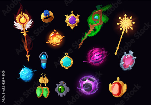 Set of magical elemental items vector illustration