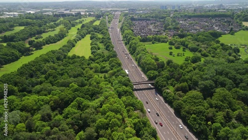 A short Aerial flyover of a British Motorway, the M5 near Birmingham photo