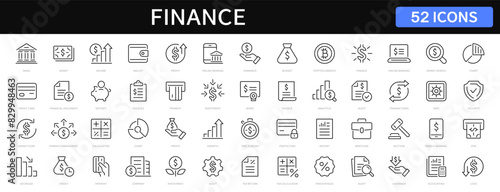 Finance and Money thin line icons set. Finance editable stroke icons. Money, Finance, Payment, Business, Profit, Investment, Bank icon. Vector photo