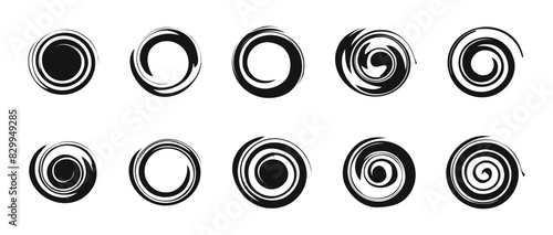 Swirl paint brush vector set. Spiral scetch drawing illustration.