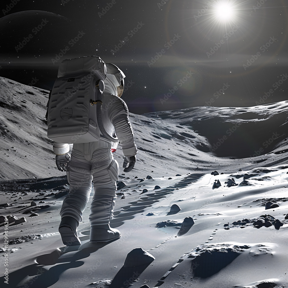 Lunar exploration: Images an astronaut walking on the lunar surface ...