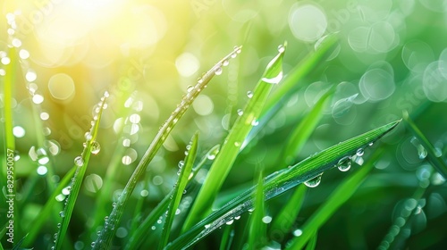 Close up of raindrops on a blade of green grass