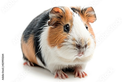 Charming Guinea Pig with Tricolor Fur in a Studio Shot