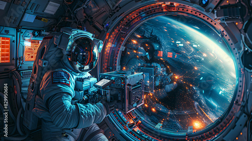 Fototapeta Naklejka Na Ścianę i Meble -  Science Experiments in Space: An image astronauts conducting experiments in the space station captures essence scientific discovery innovation in the cosmos. Floating effortlessly in the microgravity.