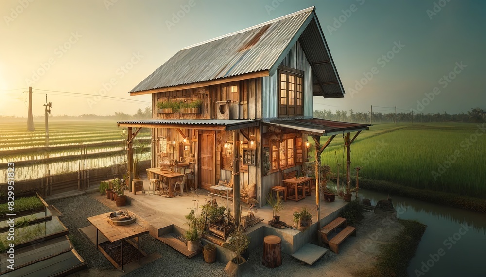 Obraz premium Rustic Thai Home at Golden Hour