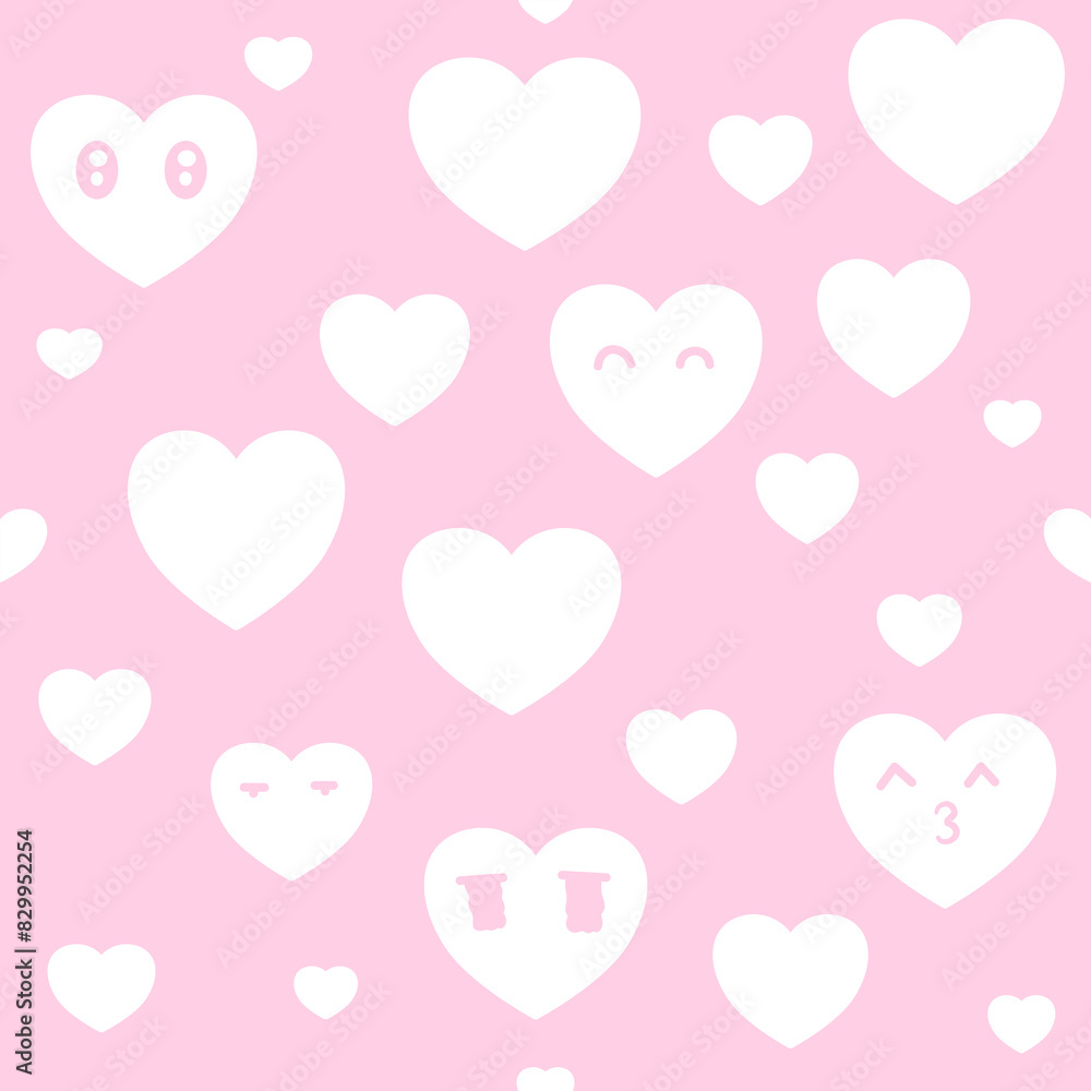 Seamless picture with pink heart pattern Make a cute face