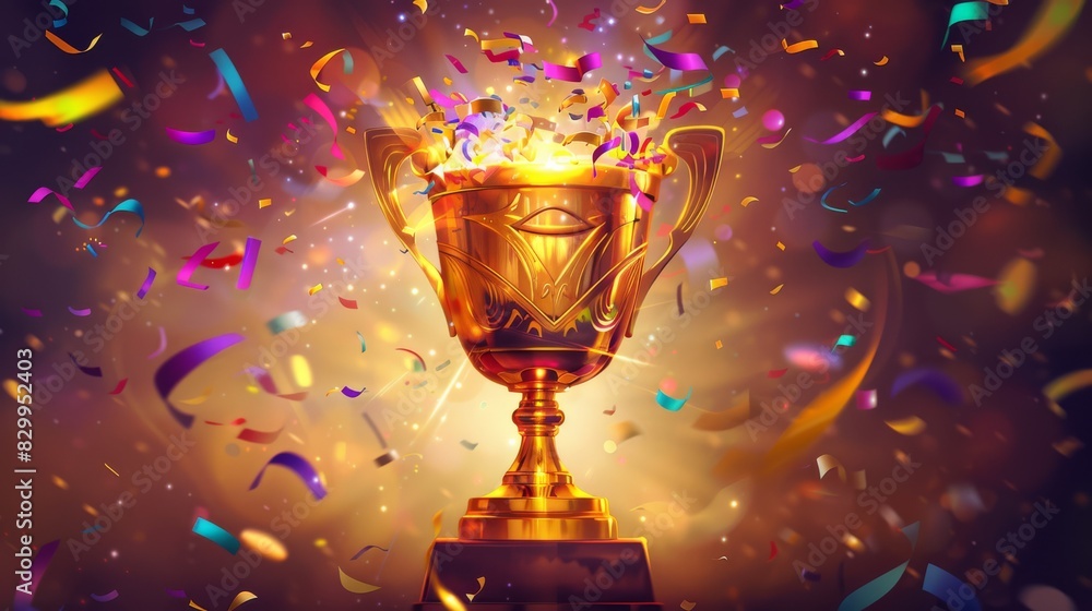 Golden trophy with confetti in the background, symbolizing victory, achievement, and celebration in a vibrant display of success. Golden trophy with confetti in the background, symbolizing victory, achievement, and celebration in a vibrant display of success.