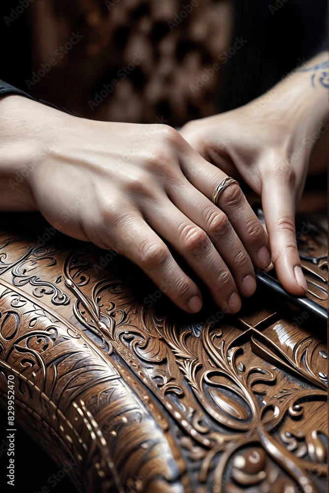 Obraz premium Art Nouveau Serenade: A Cellist's Song for a Hidden Love