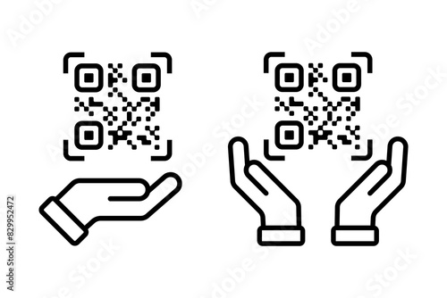 Scan QR code icon vector set. Commercial, industrial code with hand symbol photo