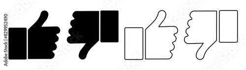 Set of thumbs up and thumbs down. Flat style filed and outline vector illustration.