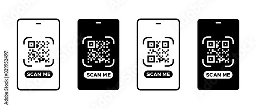 Scan QR code icon vector set. Commercial, industrial code with smartphone symbol