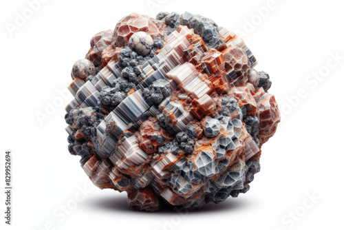 raw nepheline with titanite and feldspar minerals isolated on a white background photo
