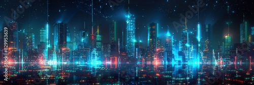 Futuristic Cityscape Illuminated with Neon Lights  Hi-Tech Urban Landscape  futuristic technology concept  graphic banner design
