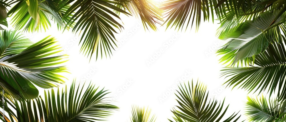 Tropical palm frond with open space for text on white background Tropical palm frond with open space for text on white background