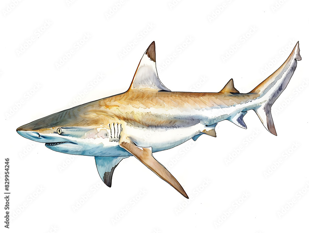 Fototapeta premium Hand drawn watercolor illustration of a blacktip reef shark
