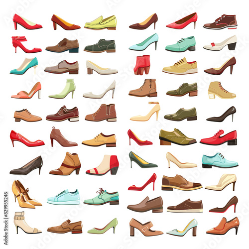 Shoes cartoon vector set. Boots side view stiletto heel mens womens fashionable stylish casual accessories clothing wardrobe elements, isolated on white background