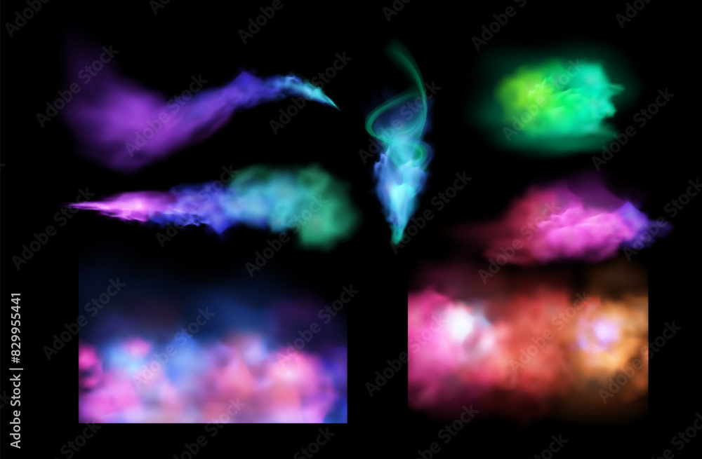 Fototapeta premium Colored smoke plumes set. Vector illustration