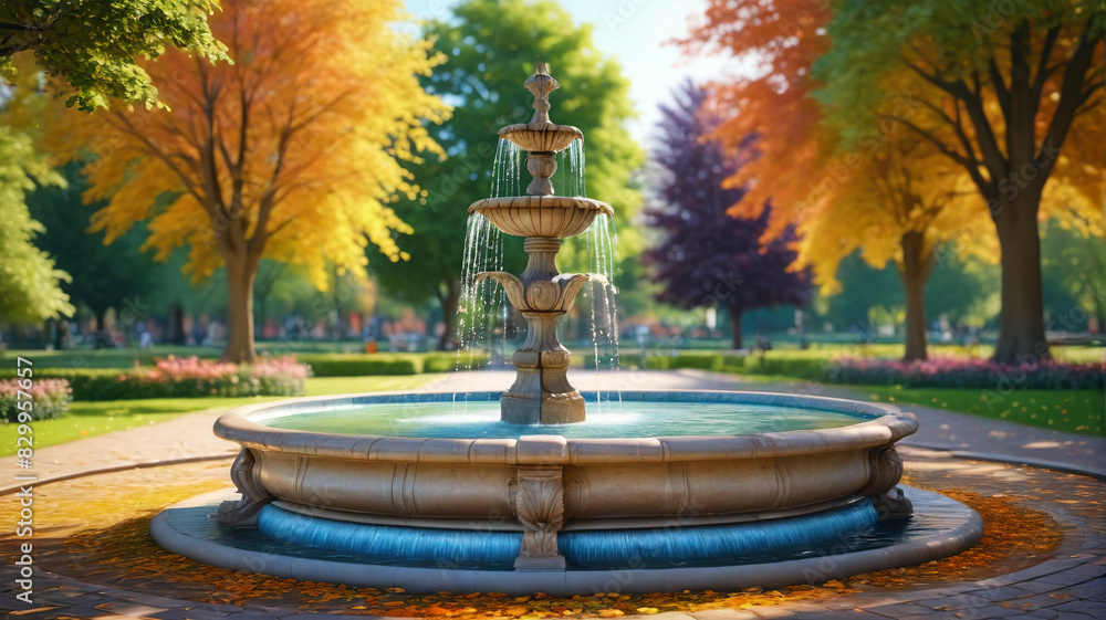 A fountain in the park. Generative AI.