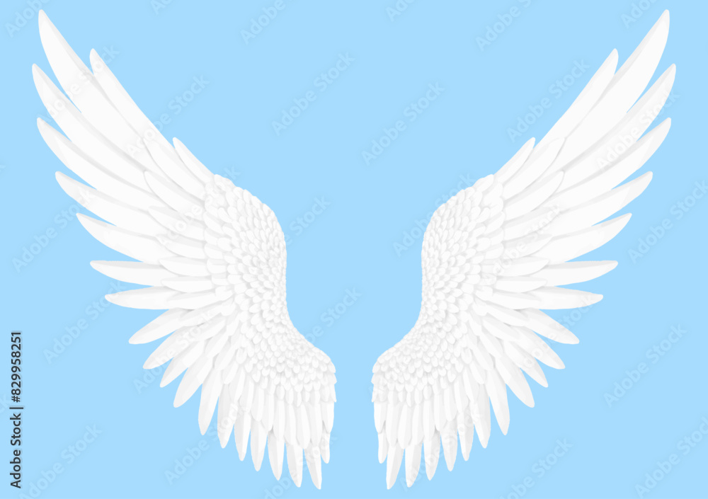 Fototapeta premium ベクター 羽ばたく白い翼 天使 神