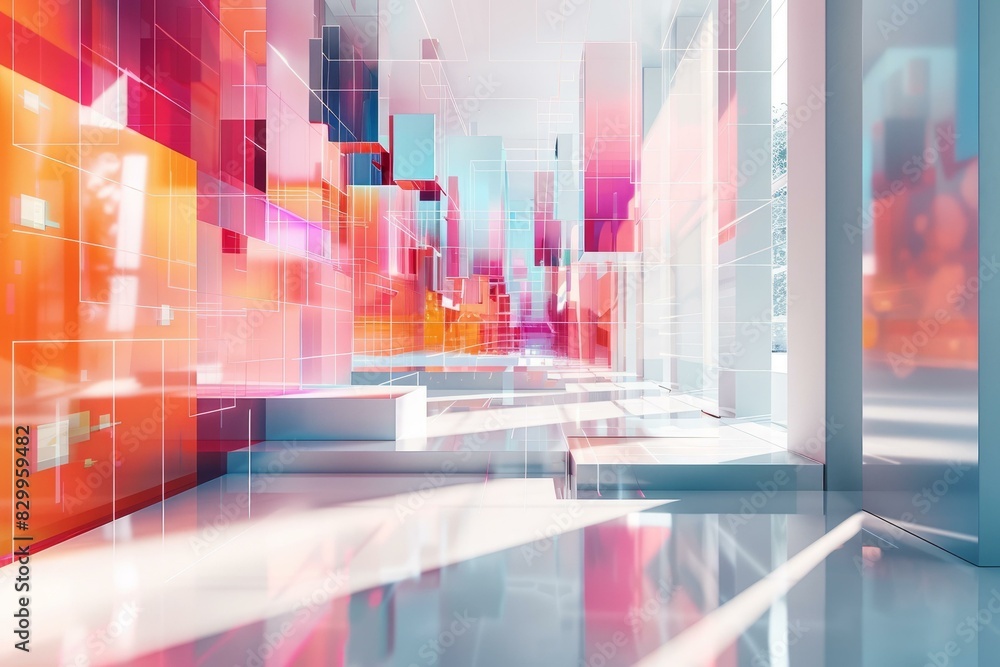 Obraz premium Futuristic City with Vibrant Colors and Geometric Shapes