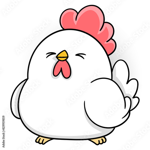 fat white rooster happily welcoming the morning