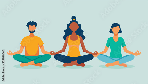 Slow and deliberate movements as the group transitions into different meditation positions synchronized with their steady breaths.. Vector illustration