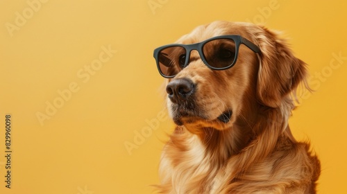Fototapeta Naklejka Na Ścianę i Meble -  A golden retriever dog wearing sunglasses cute pet animal background