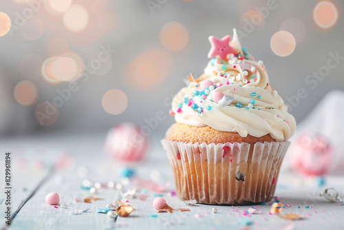 Decorated Birthday Cupcake with Sprinkles