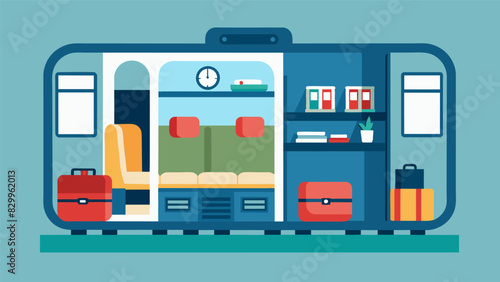 The cabin is designed to be spacious with plenty of legroom and clever storage compartments for personal belongings making the most out of the limited space.. Vector illustration