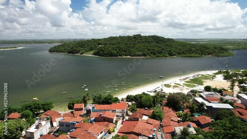 Praia Barra de Catuama em Goiana no Estado de Pernambuco - Visto de cima com drone 4k - Brasil photo