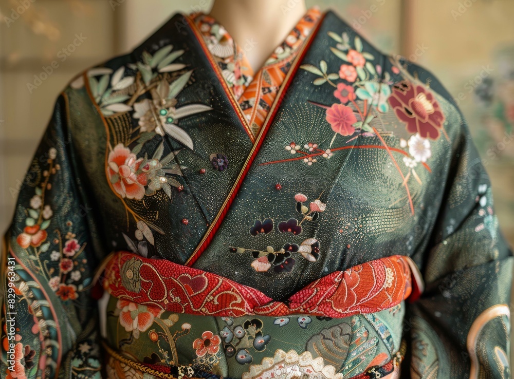 A woman wearing a kimono with floral patterns