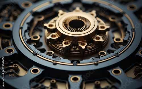 Wallpaper Mural Close-up of an intricate metallic mechanism showcasing detailed engineering and precision in a mechanical component. Torontodigital.ca