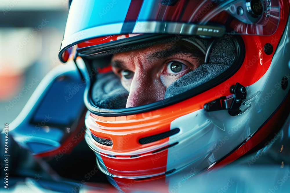 Close up of eyes of racer in helmet driving car Close up of eyes of racer in helmet driving car