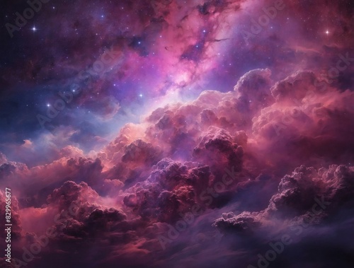 Stardust-infused pink and purple clouds against a backdrop of abstract starlight.