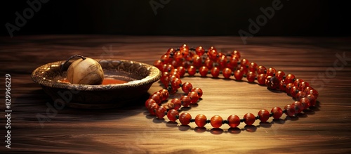 A holy necklace is displaye...