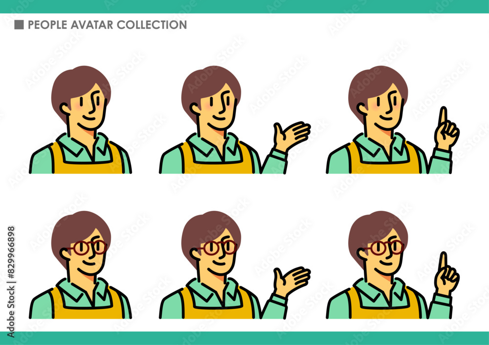 男性のポーズ集。エプロン着用。