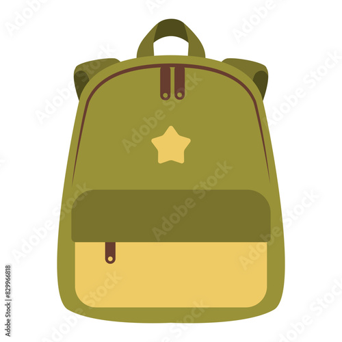 School backpack in cartoon style. School green bag. Isolated vector illustration for your design