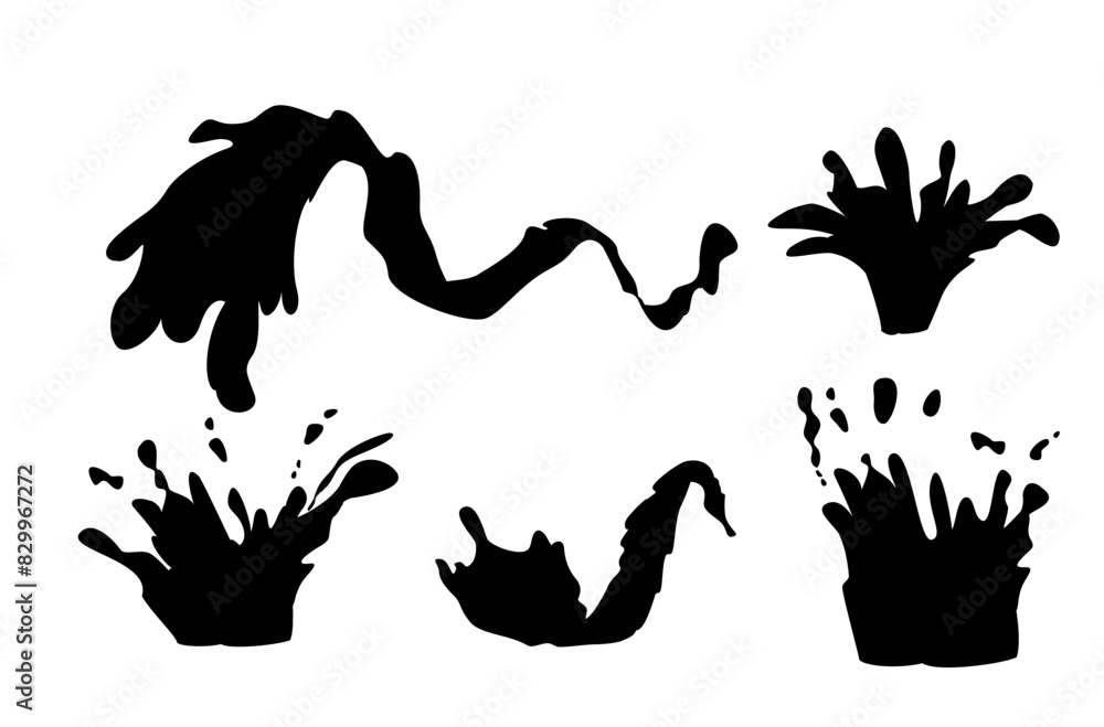 Set of water splash silhouettes. Vector stencils in black. Set of water splash silhouettes. Vector stencils in black.