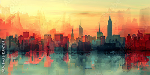 Statue of Liberty and New York city. Double exposure  contemporary art
