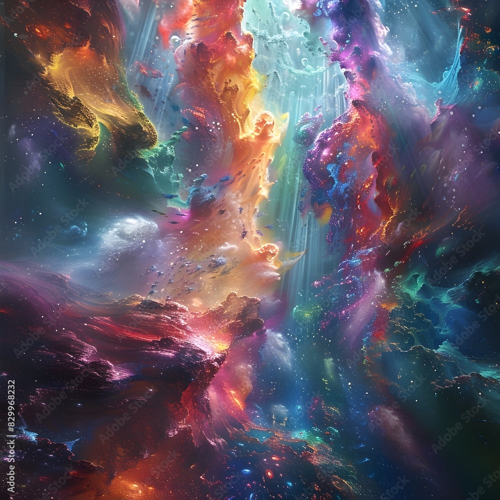 Cosmic Explosion of Colorful Surreal and Dreamlike Celestial Phenomena in the Vast Glowing Universe