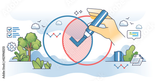 Correlation analysis or bivariate statistics calculation outline hands concept, transparent background.